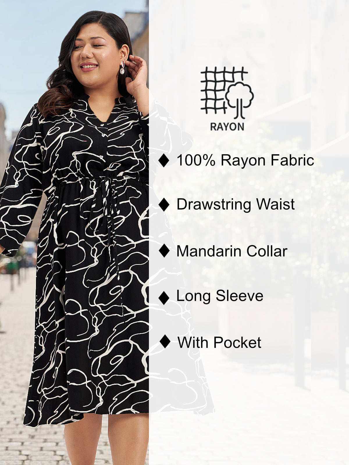 Women Black White Plus Size Midi Shirt Dress