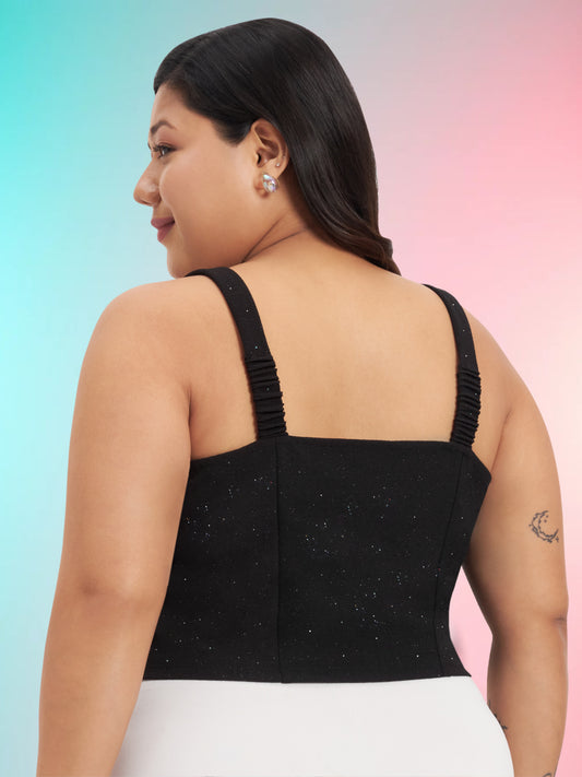 Black Plus Size Glitter Strap Crop Top