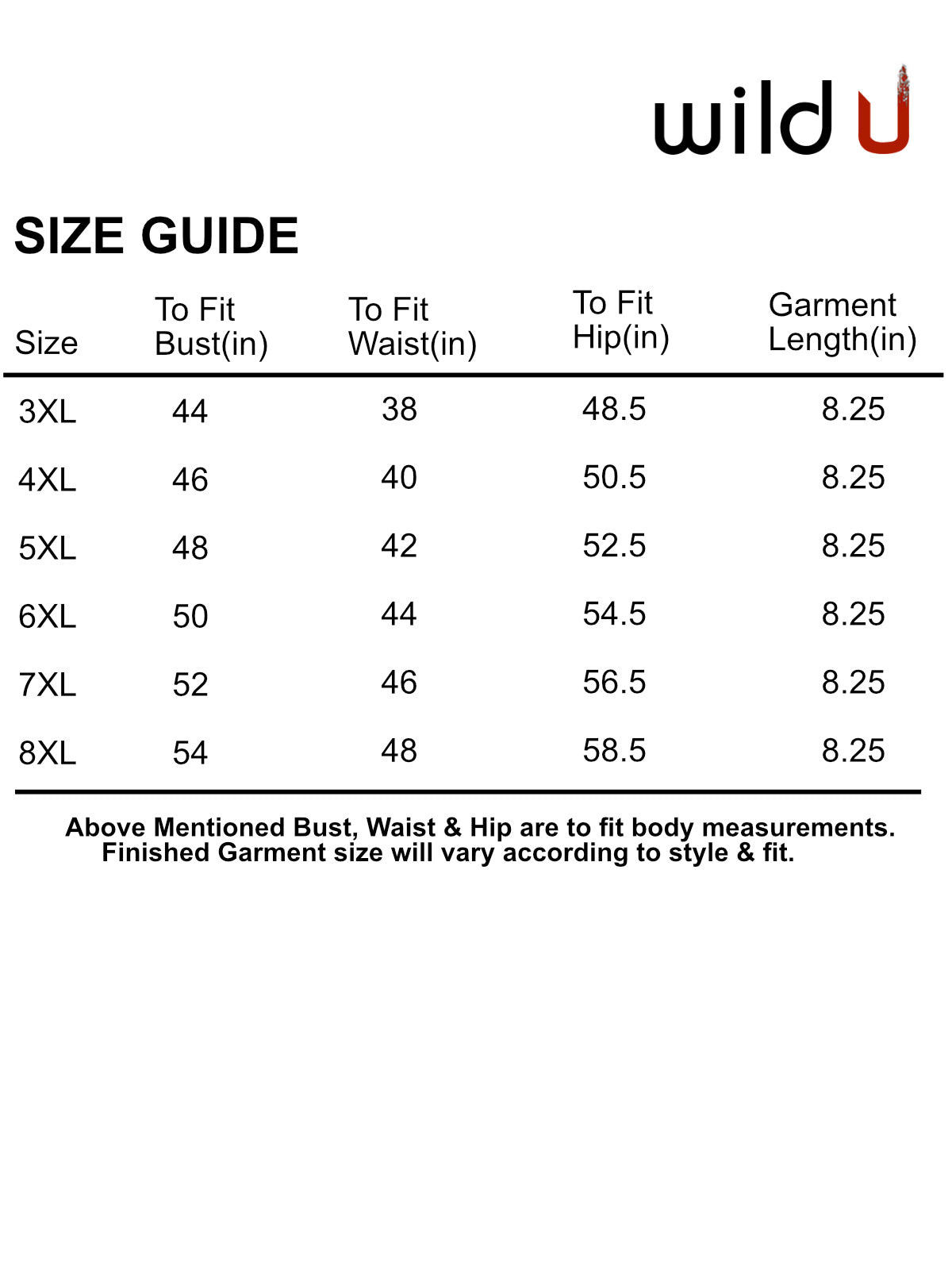 Size chart