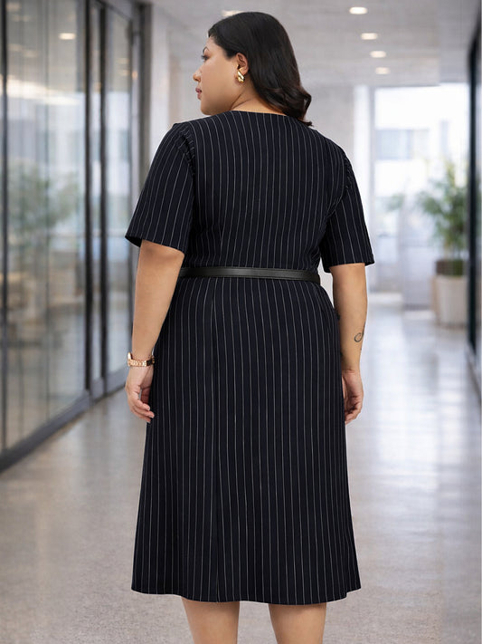 Blue White Stripe Plus Size Formal Dress With Belt