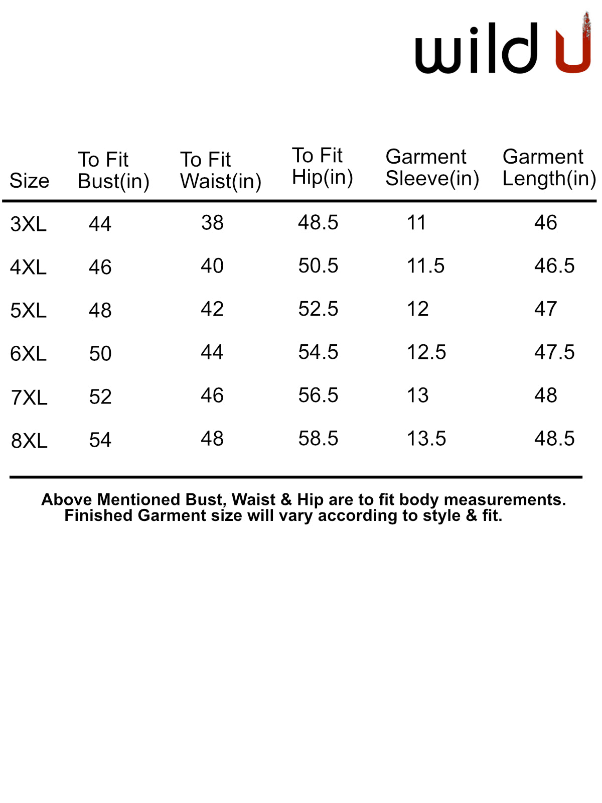Size chart