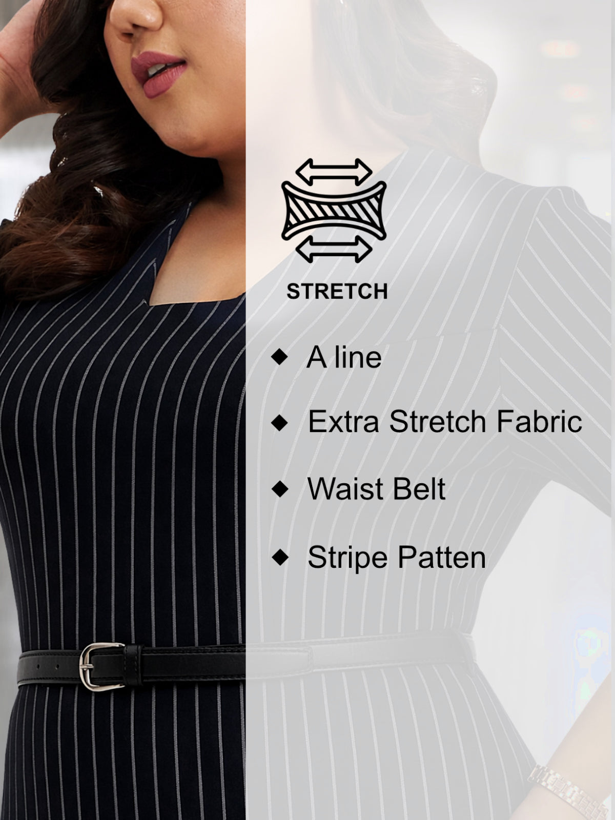 Blue White Stripe Plus Size Formal Dress With Belt