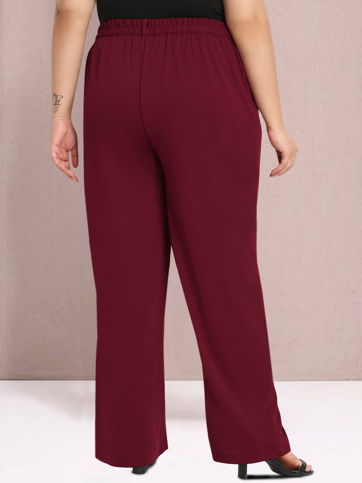 Maroon Plus Size Wide Leg Stretch Trouser
