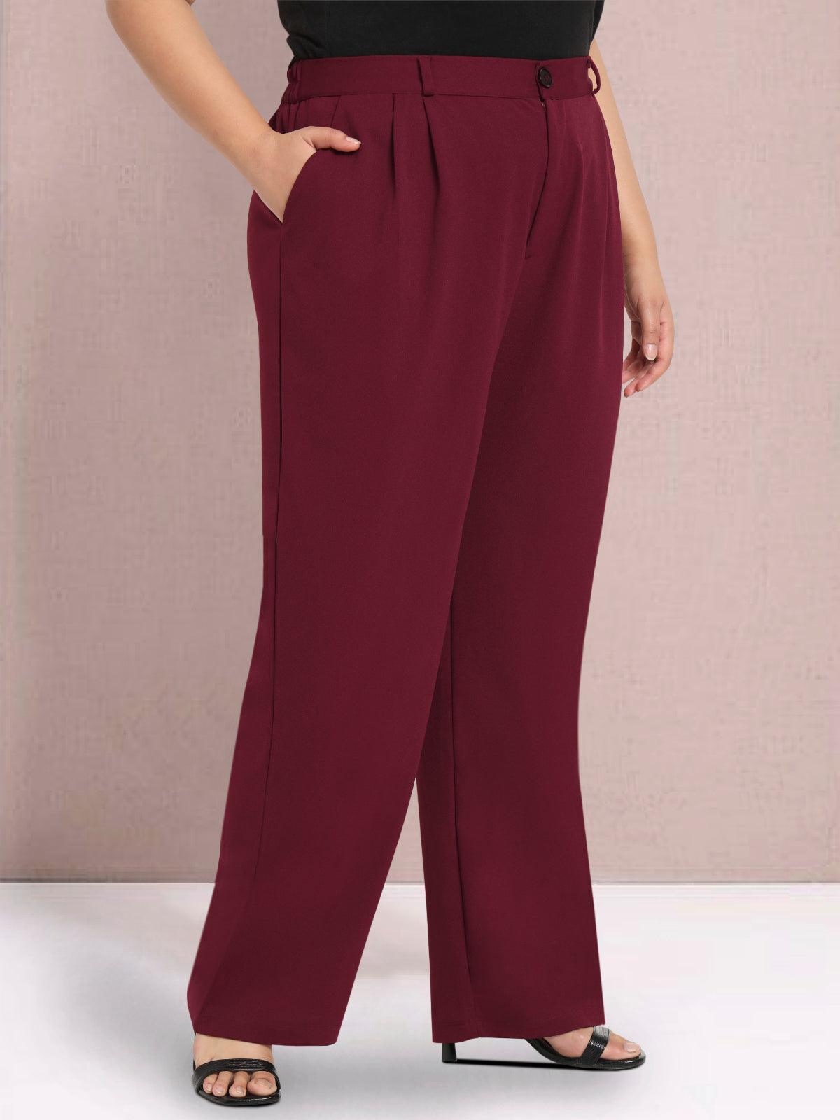 Maroon Plus Size Wide Leg Stretch Trouser