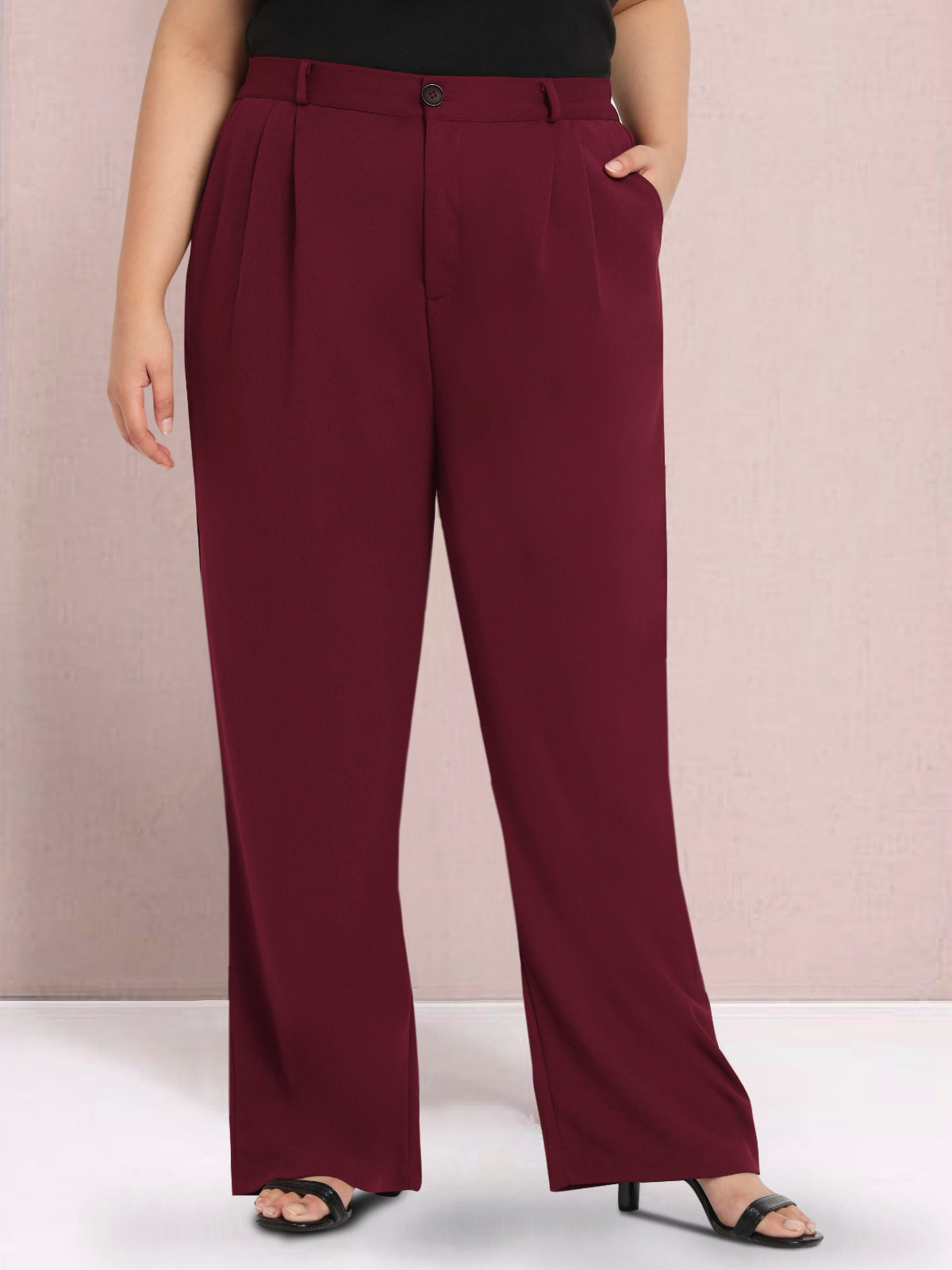 Maroon Plus Size Wide Leg Stretch Trouser