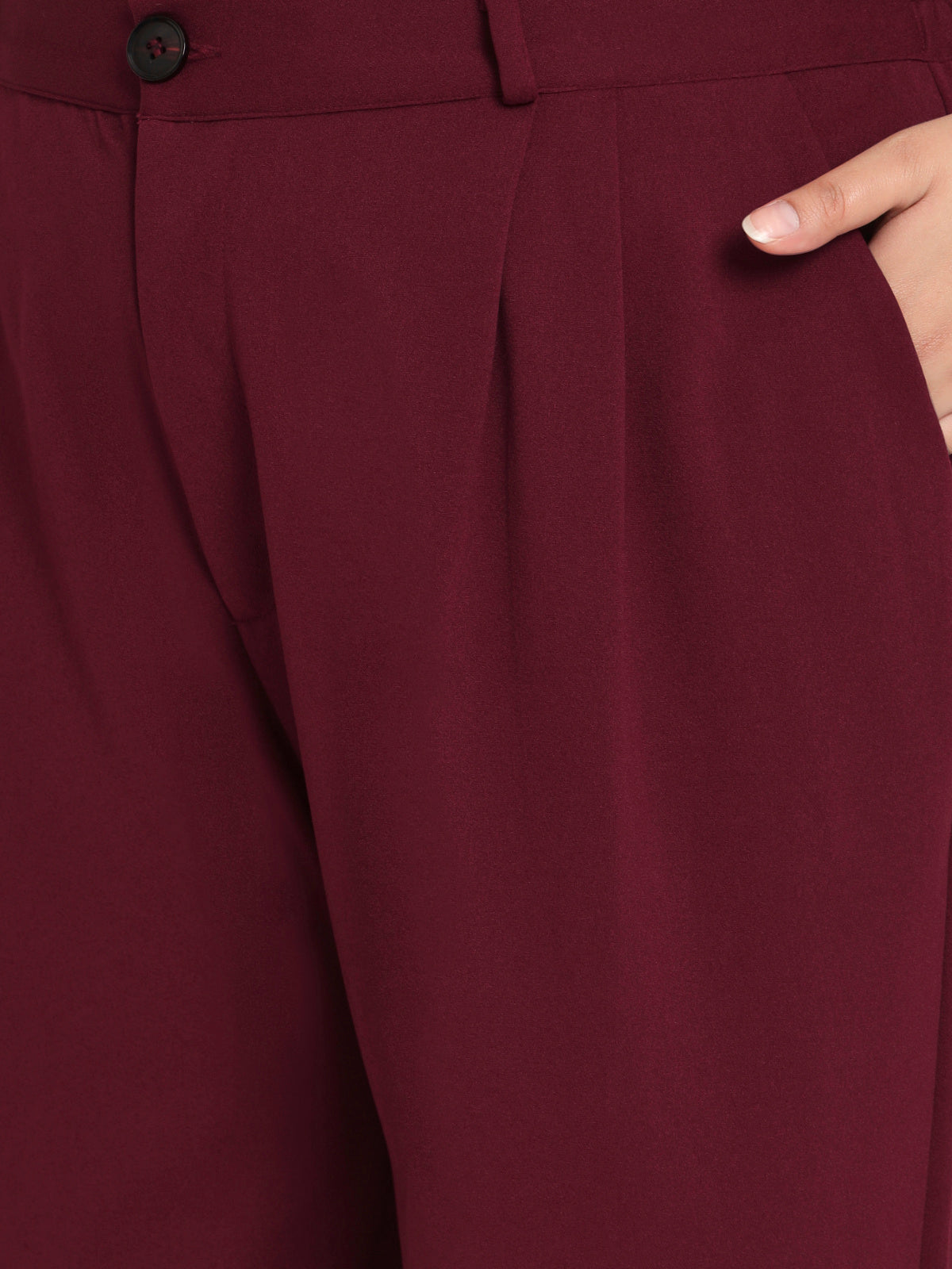 Maroon Plus Size Wide Leg Stretch Trouser