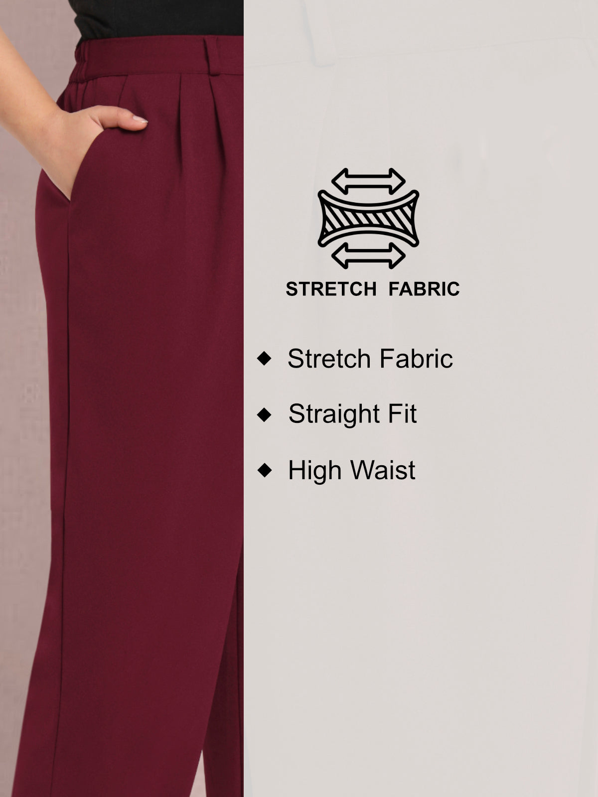 Maroon Plus Size Wide Leg Stretch Trouser