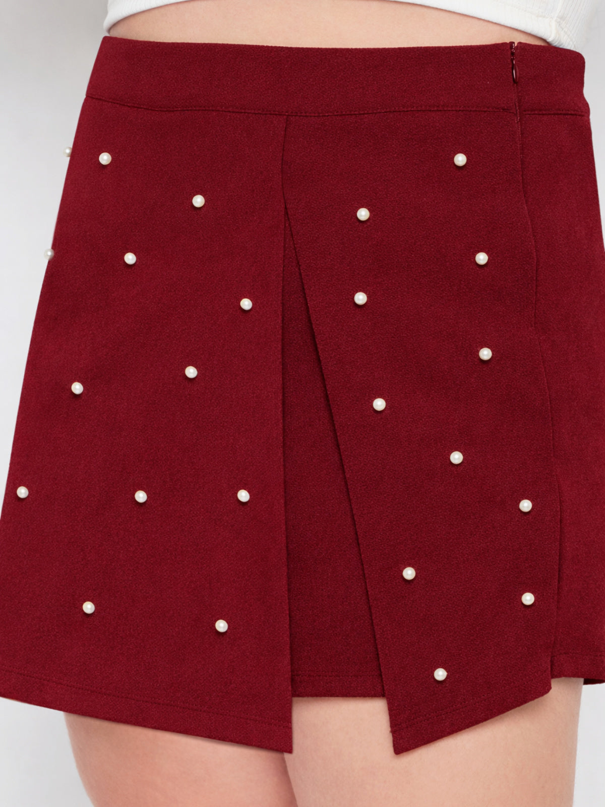 Red Plus Size White Pearl Skort