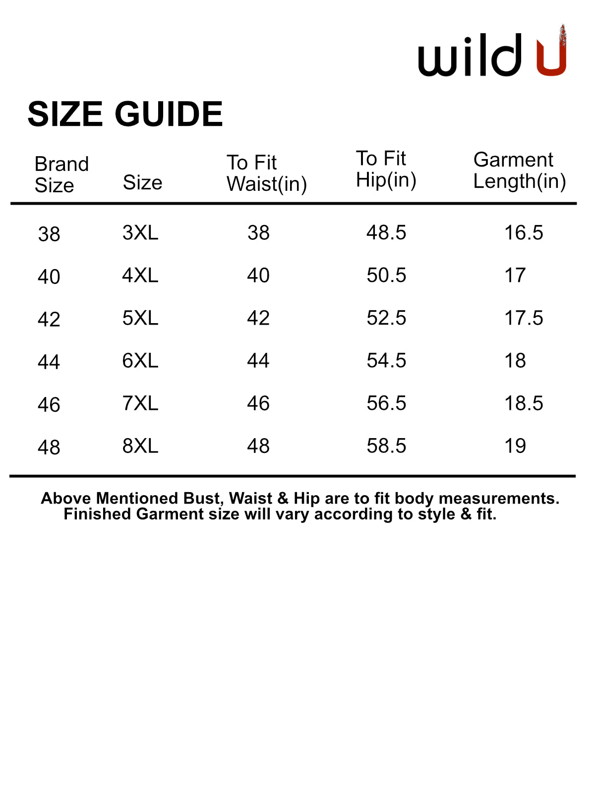 Size chart