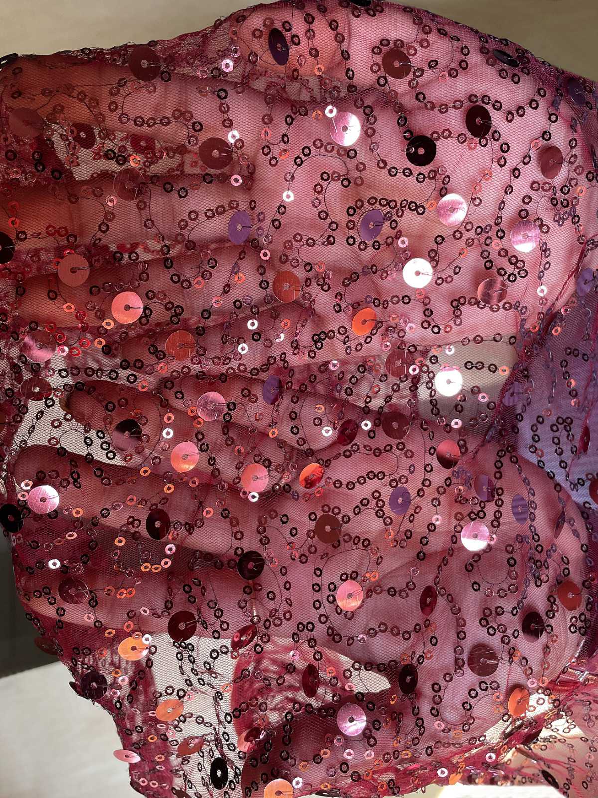 Maroon Plus Size Net Embroidery Gown