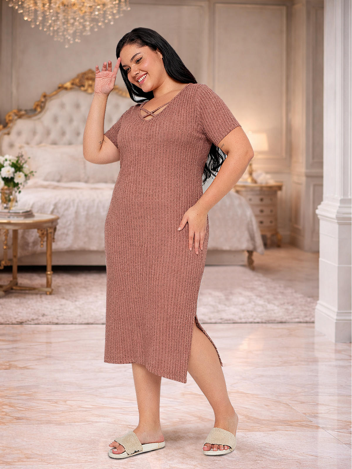pink-plus-size-striped-nighty