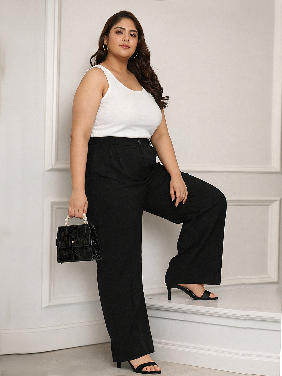 Black Plus Size Wide Leg Stretch Trouser
