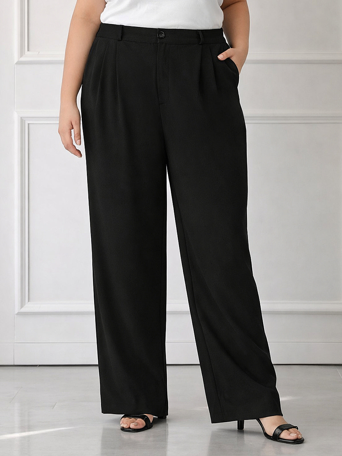 Black Plus Size Wide Leg Stretch Trouser