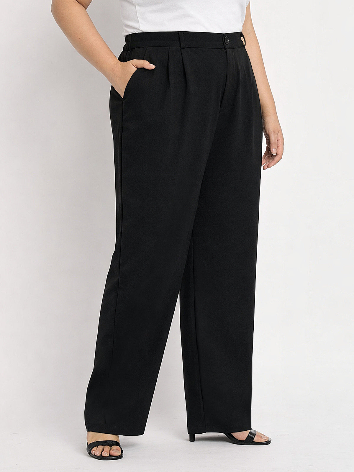 Black Plus Size Wide Leg Stretch Trouser