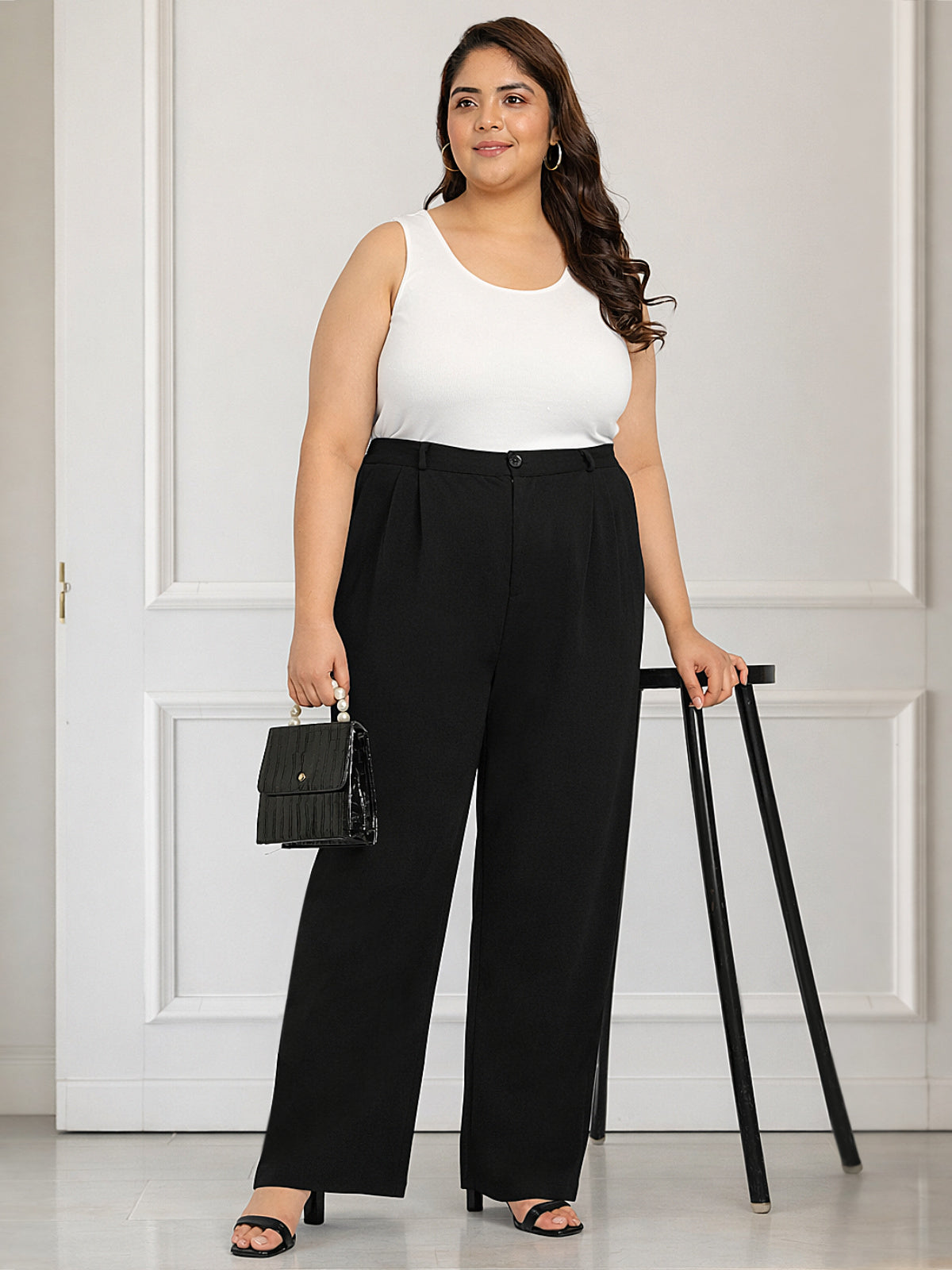 Black Plus Size Wide Leg Stretch Trouser