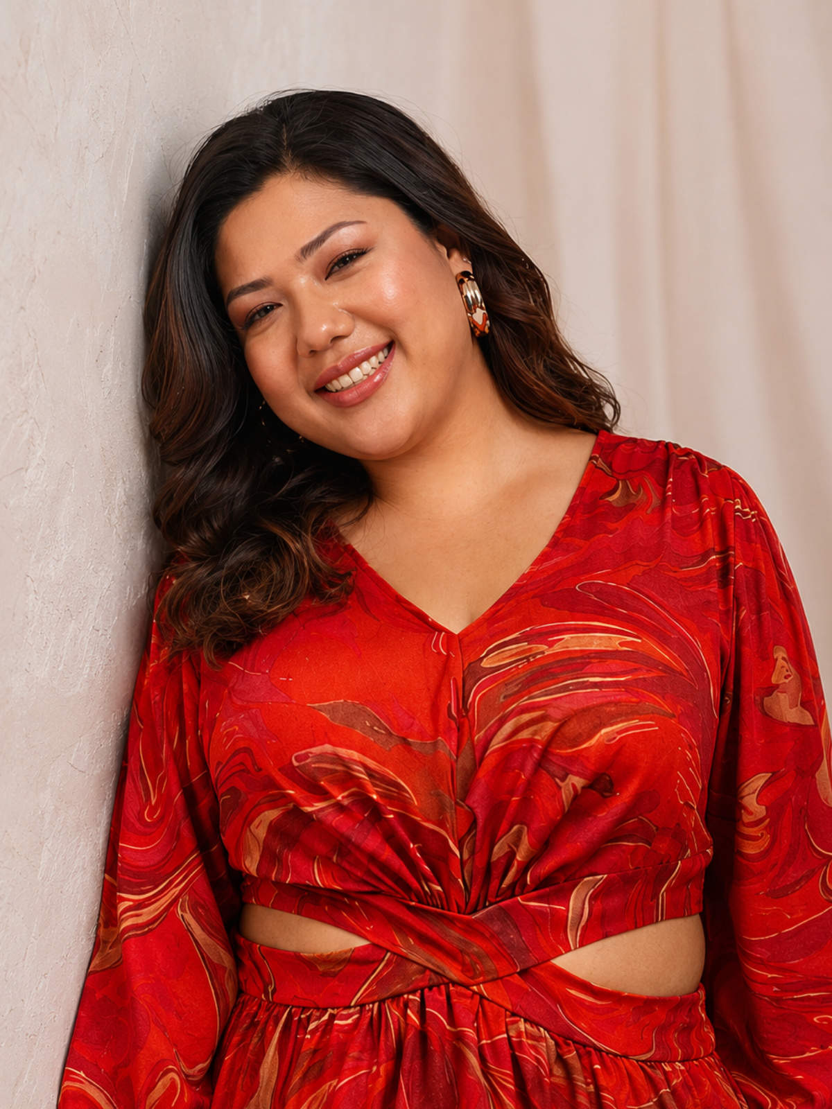 Red Plus Size Waist Cutout Dress