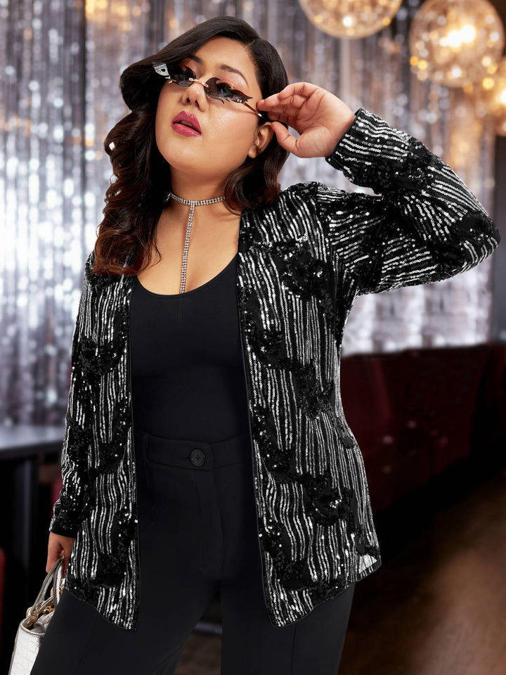 Black Silver Plus Size Sequinned Shrug