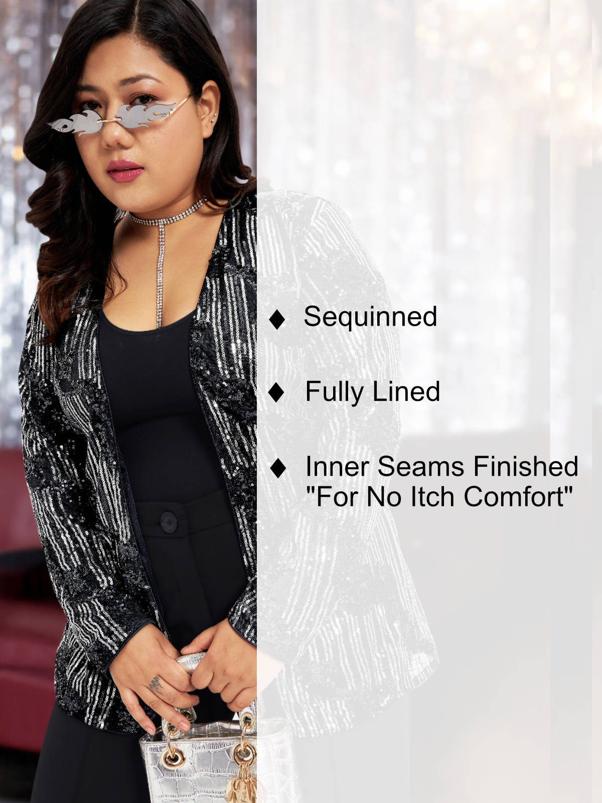 Black Silver Plus Size Sequinned Shrug