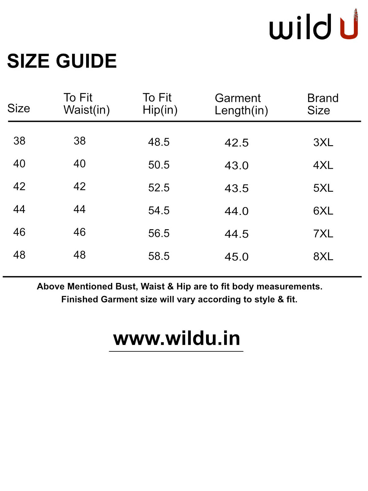 Size chart