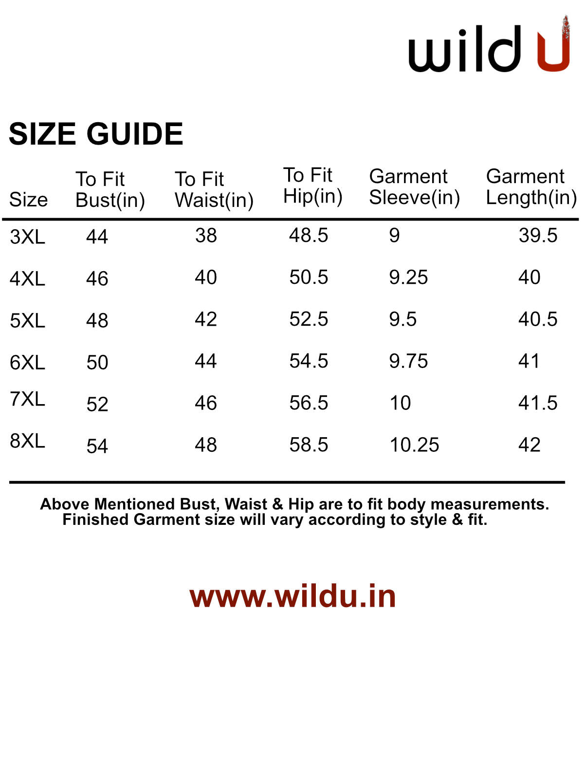 Size chart