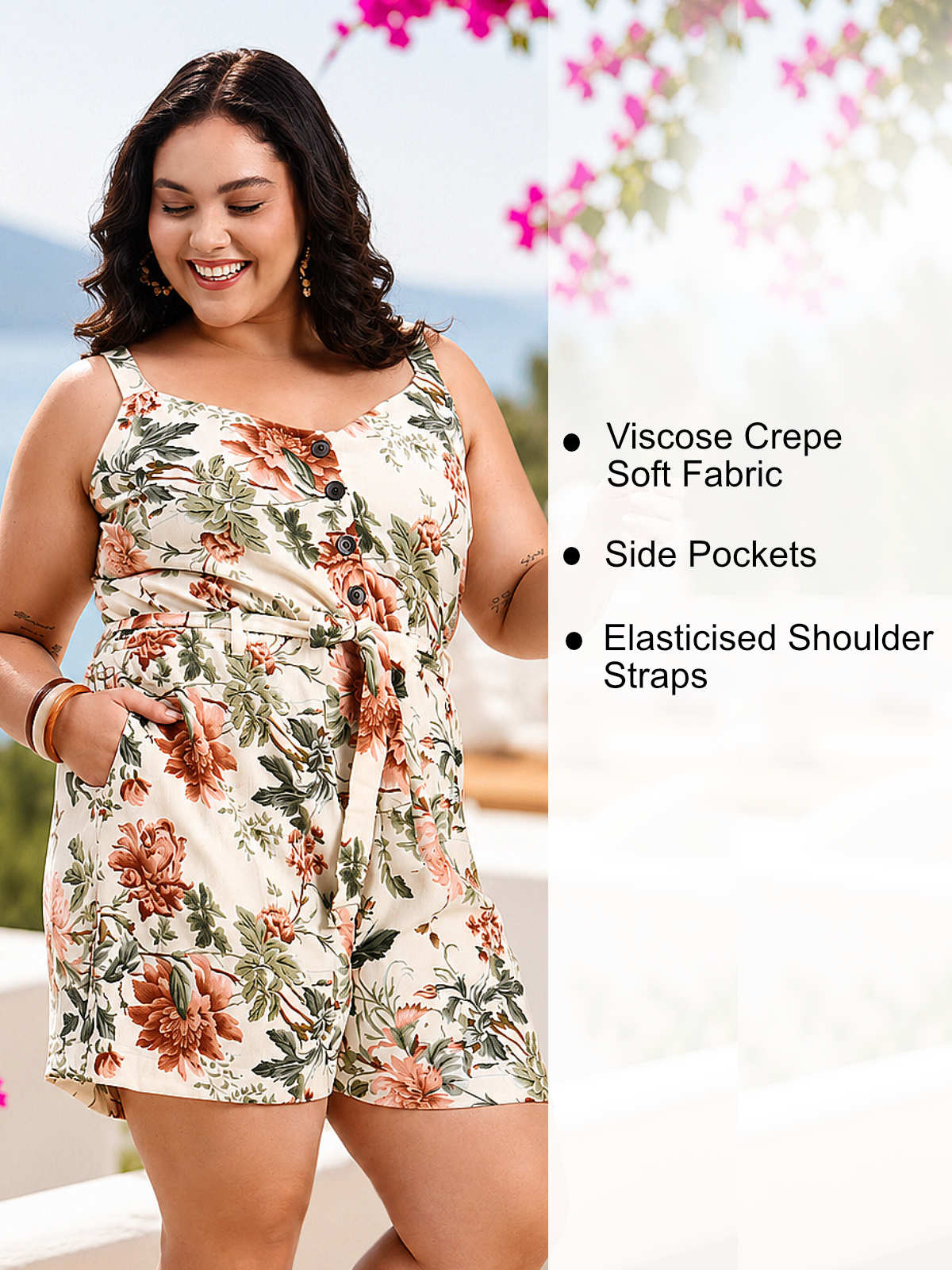 Off White Floral Plus Size Playsuit