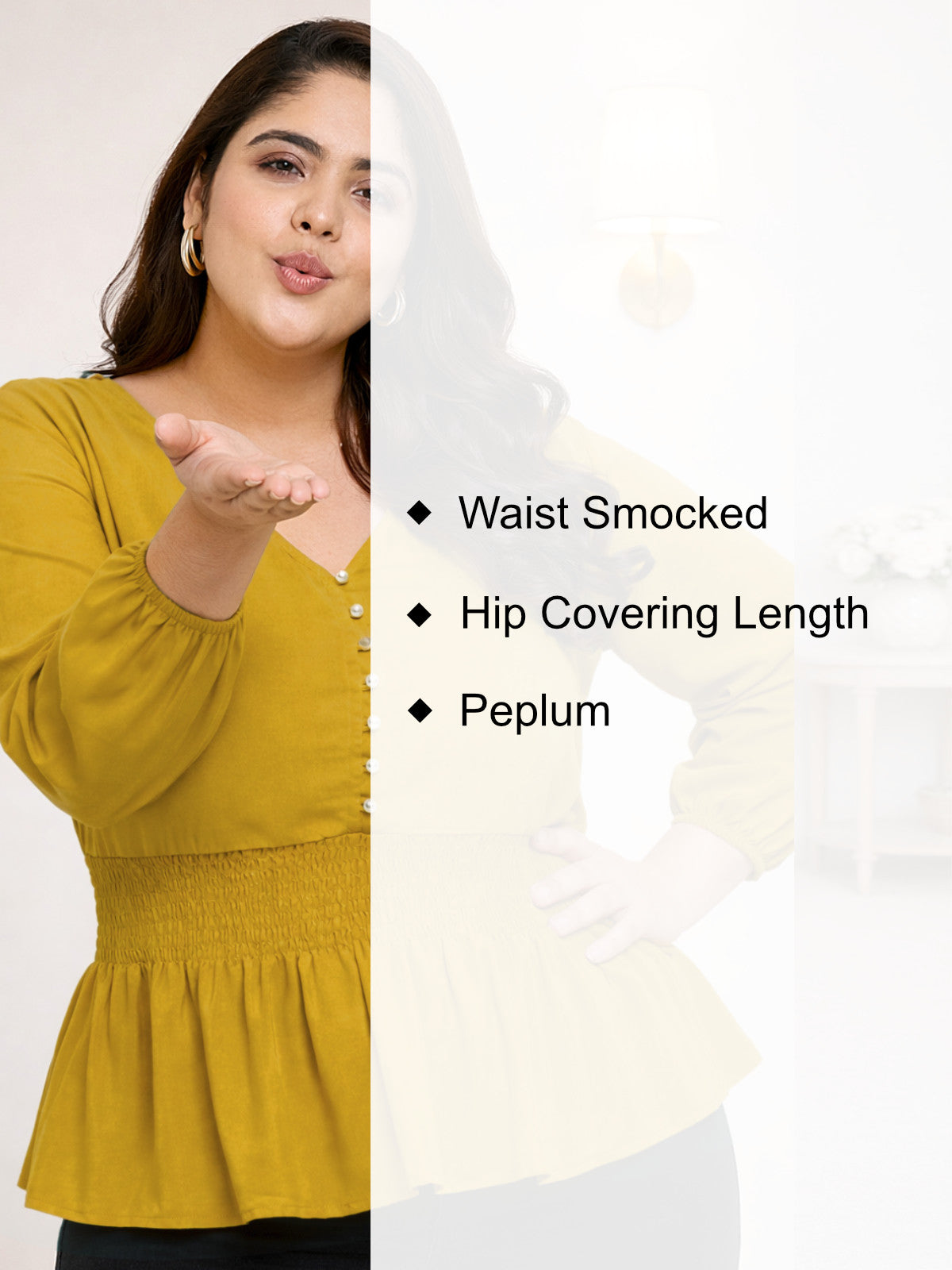 Mustard Plus Size Smocked Top