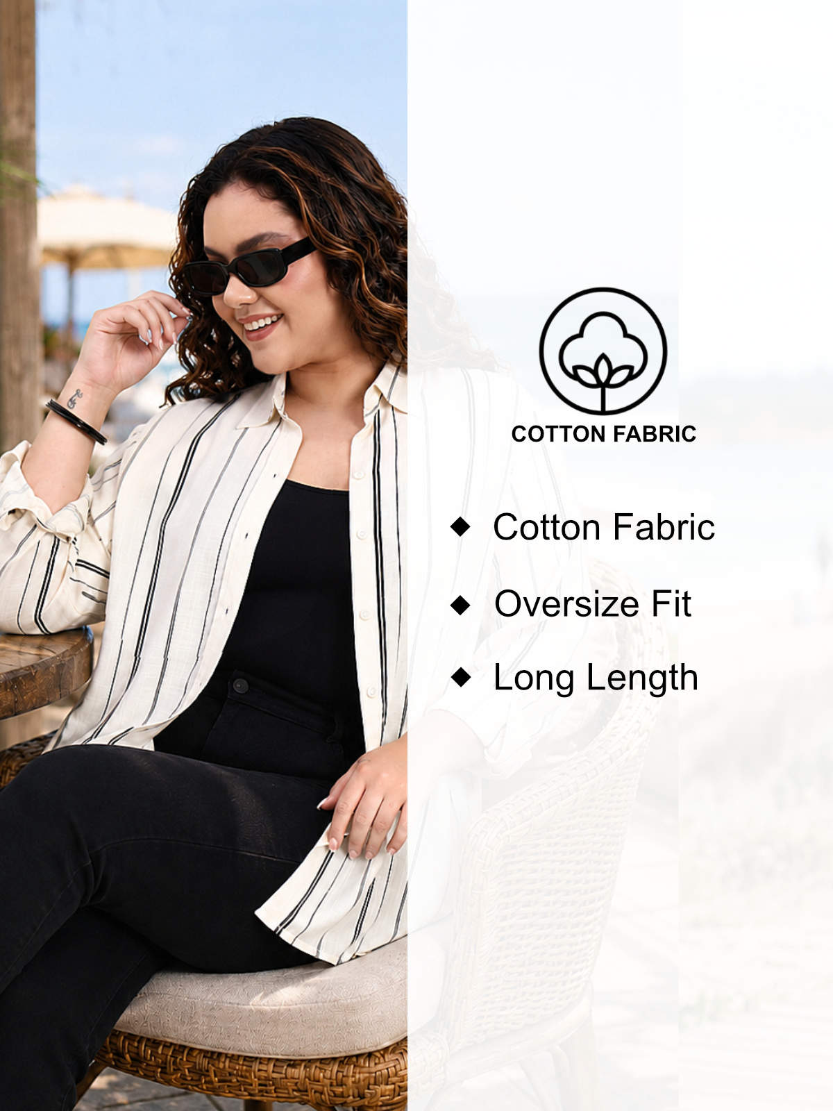 White Black Plus Size Stripe Long Casual Shirt