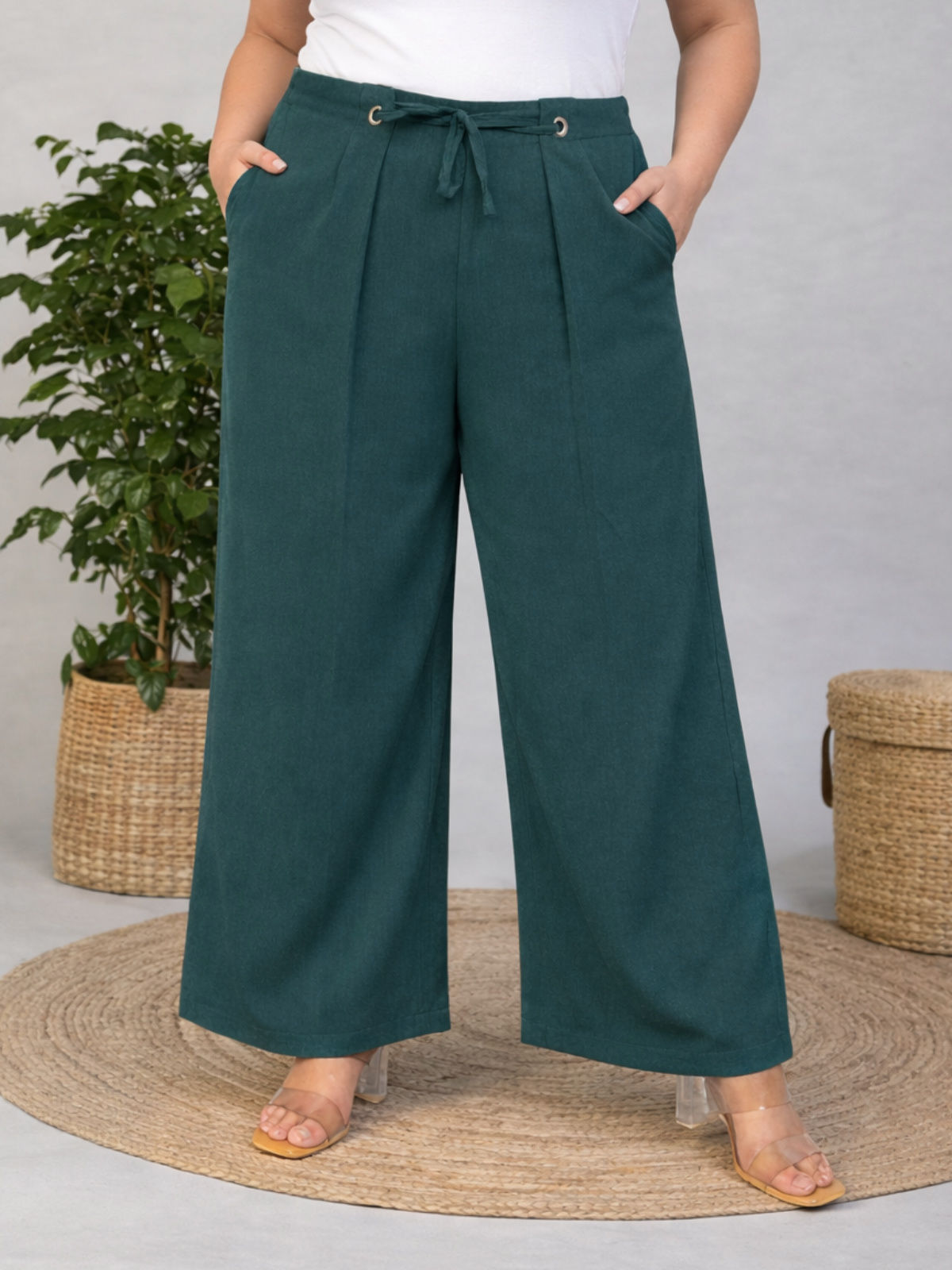green-plus-size-eyelet-trousers