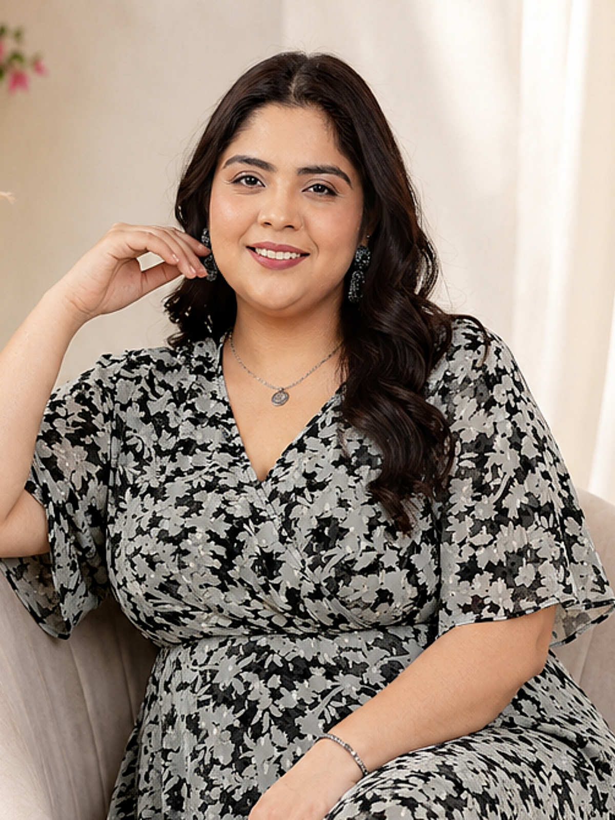 Black White Plus Size Flared Sleeve Western Dress