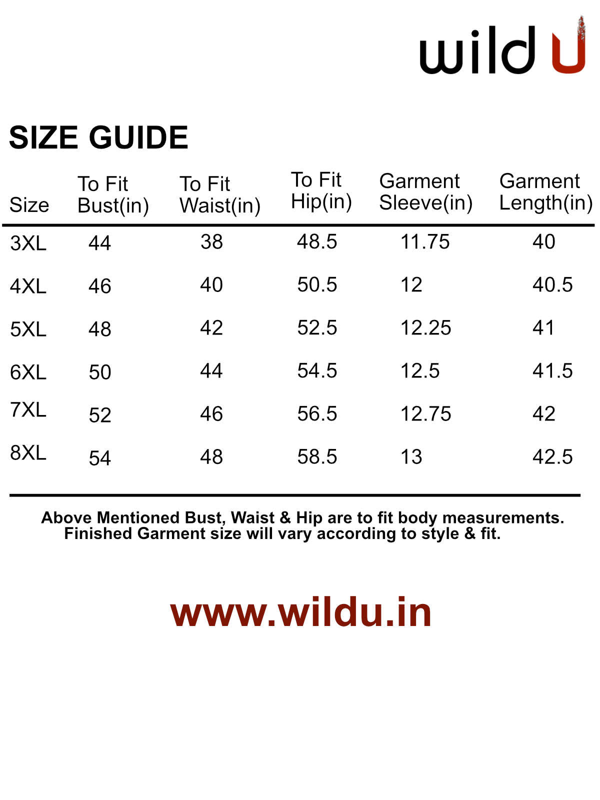 Size chart