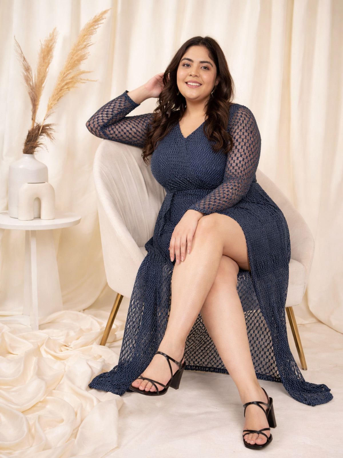 blue-plus-size-honeycomb-overlay-dress