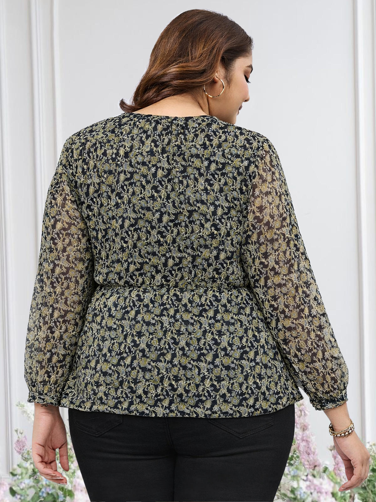 black-plus-size-dobby-printed-boho-button-top