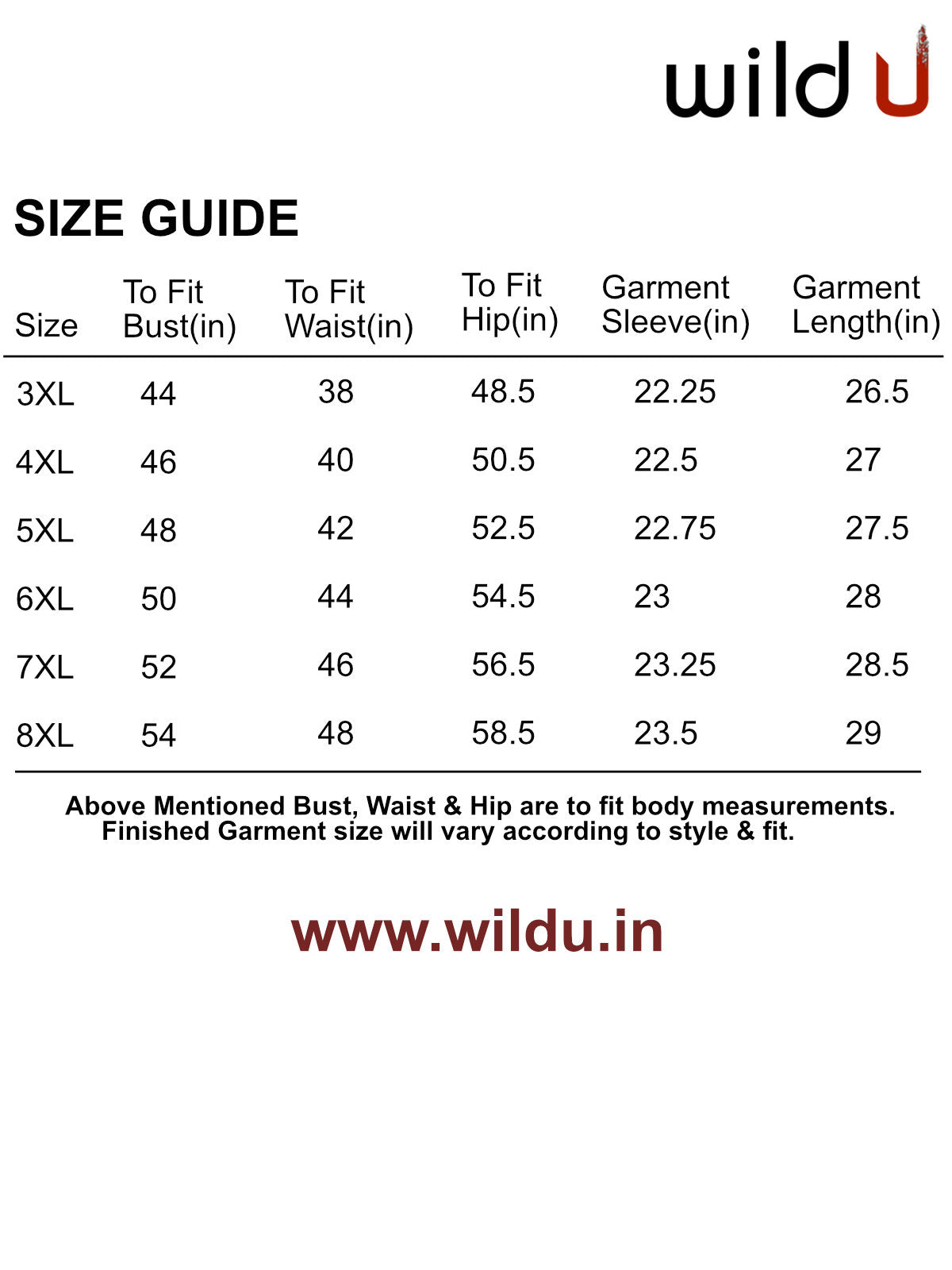 Size chart