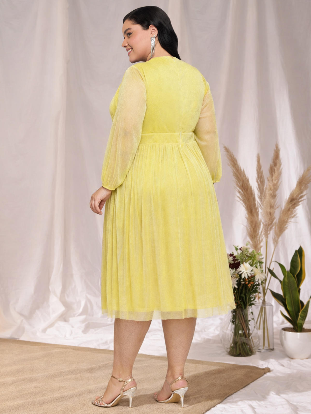 yellow-plus-size-glitter-net-dress