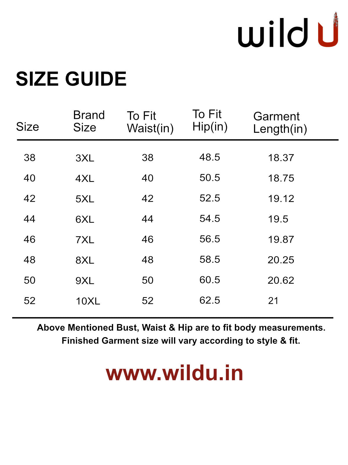 Size chart