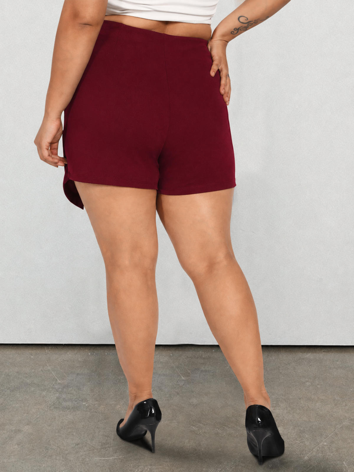 Maroon Plus Size Side Slit Skort