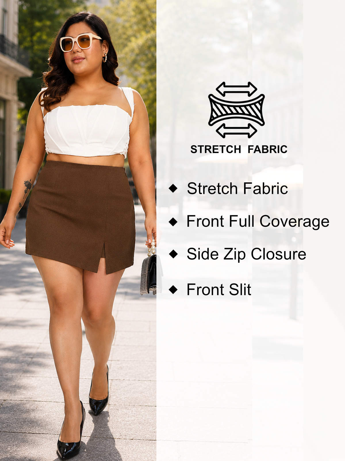 Mocha Brown Plus Size Side Slit Skort