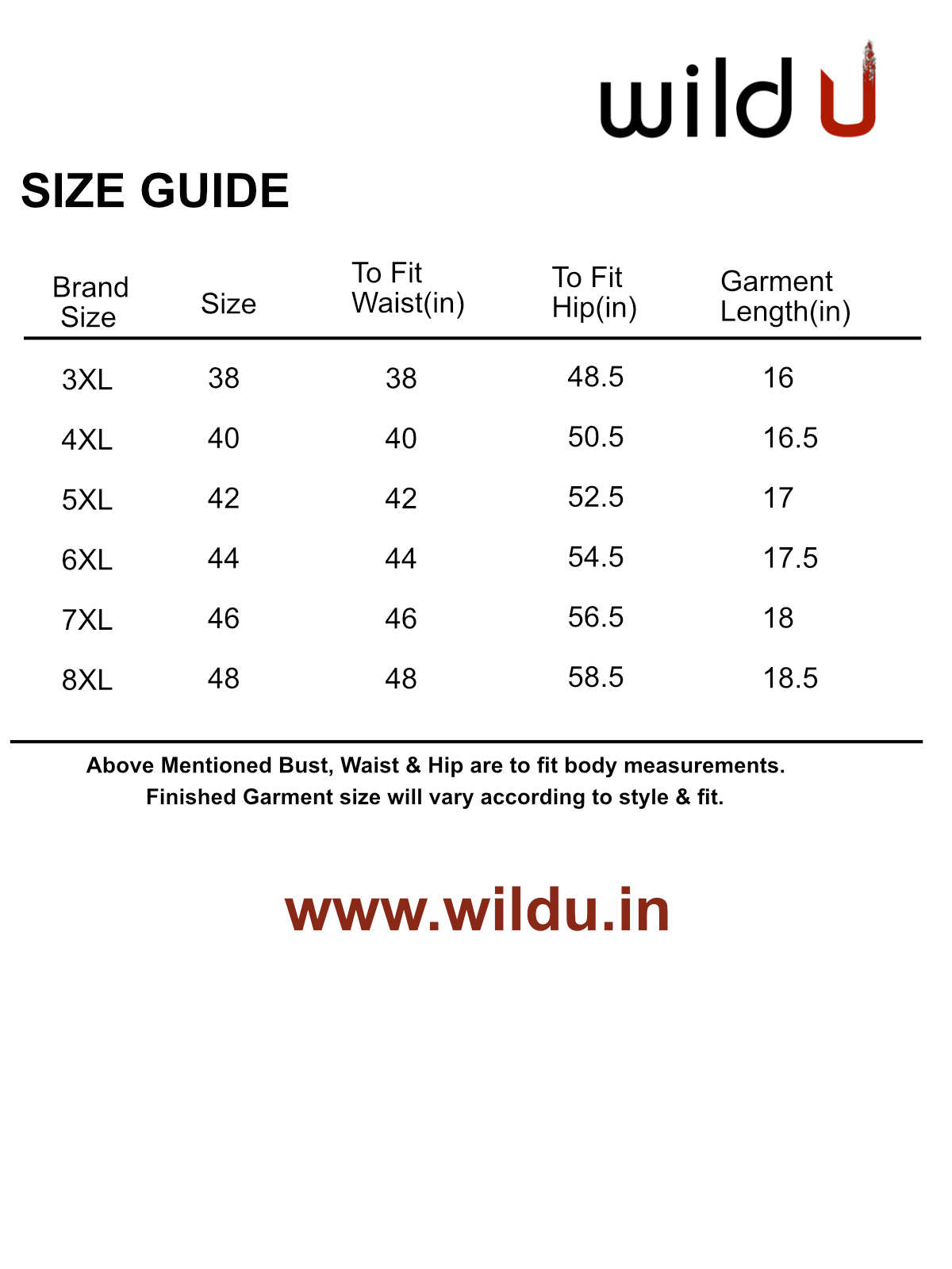 Size chart