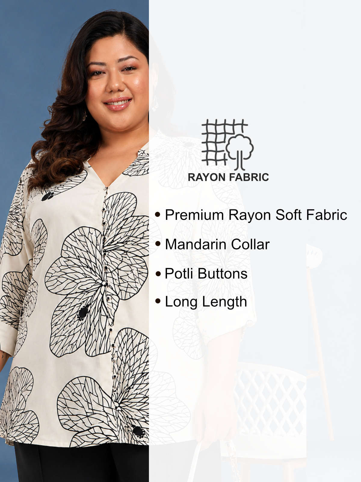 White Plus Size Big Print Buttoned Tunic Top
