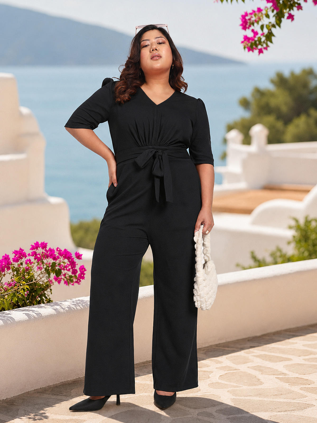 Black Plus Size Front Tie Up Jumpsuit