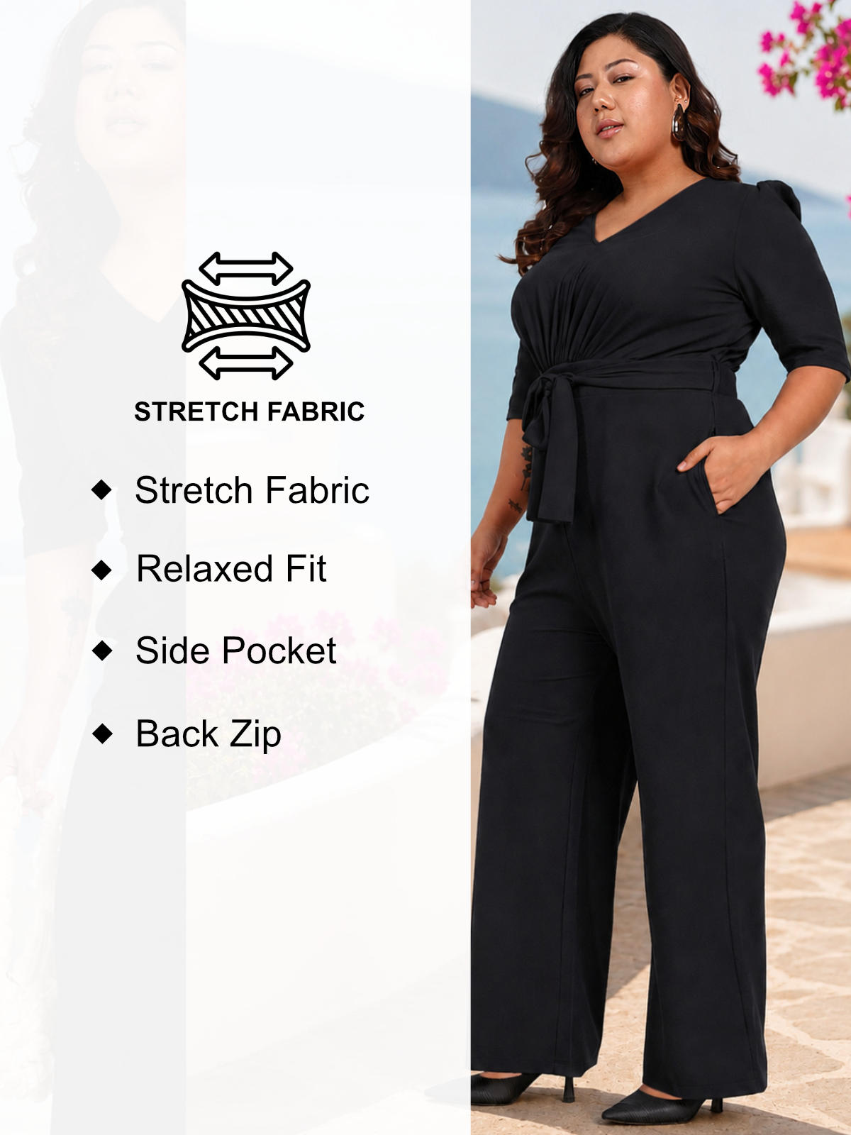 Black Plus Size Front Tie Up Jumpsuit
