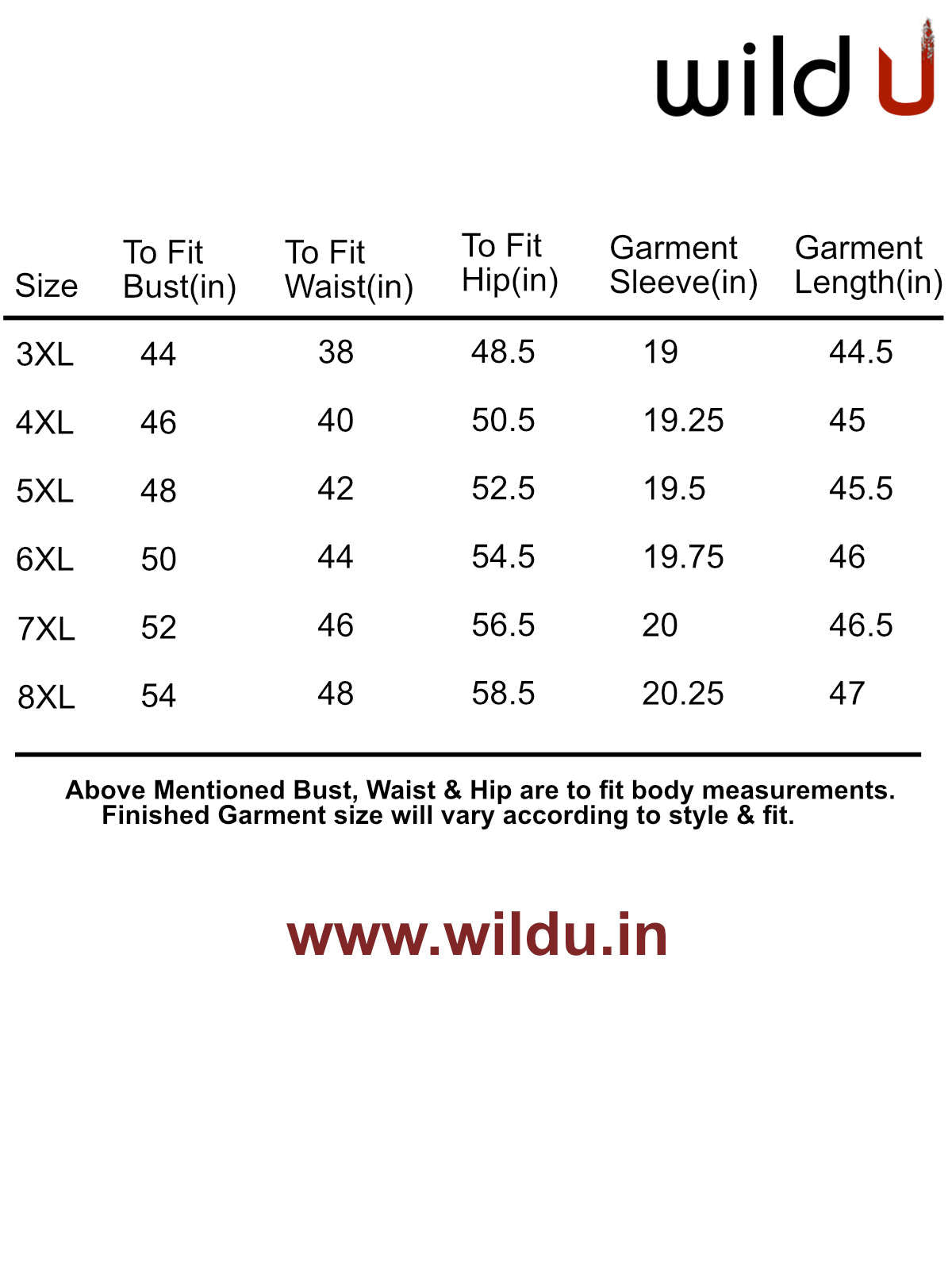 Size chart