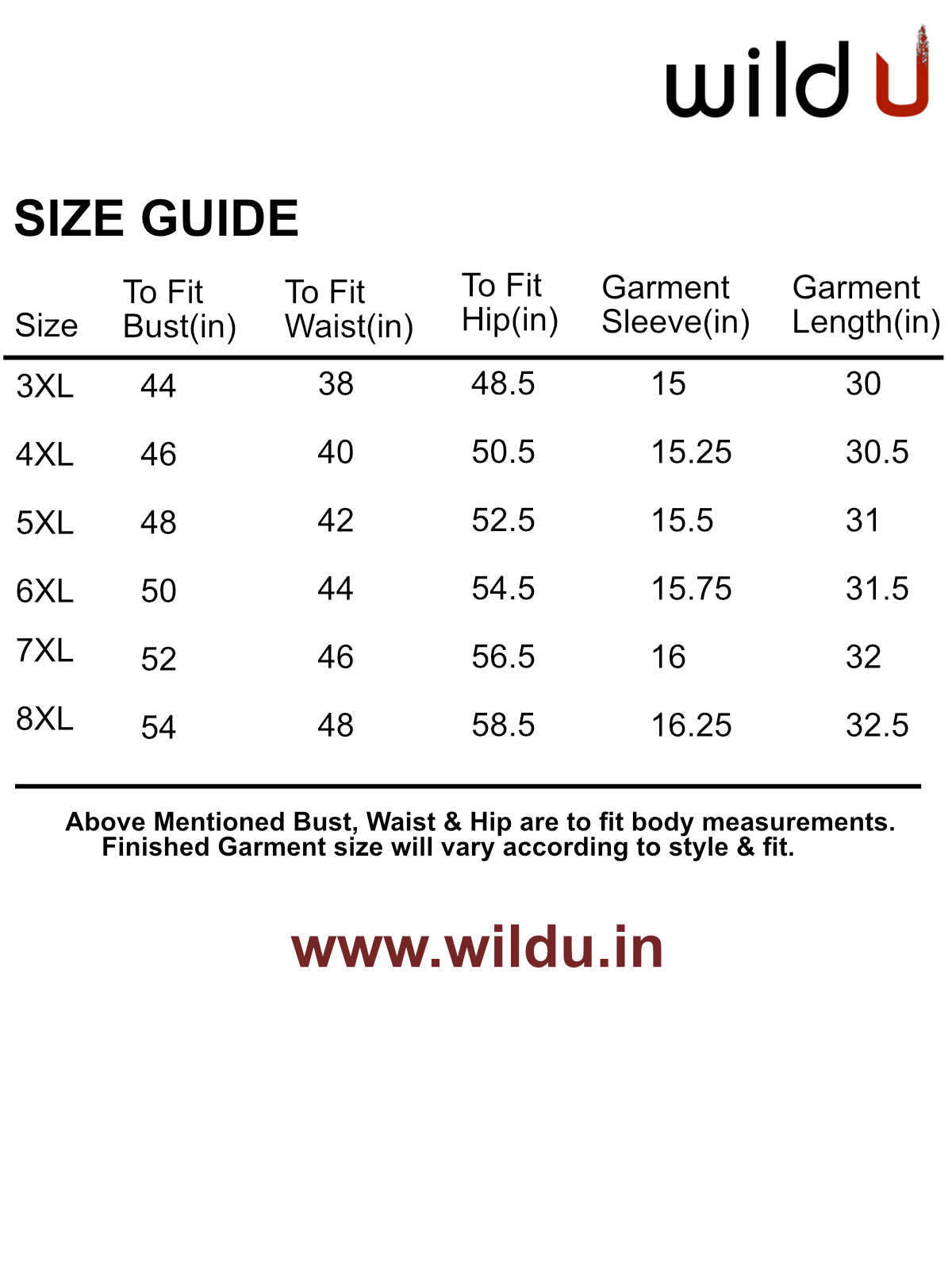 Size chart