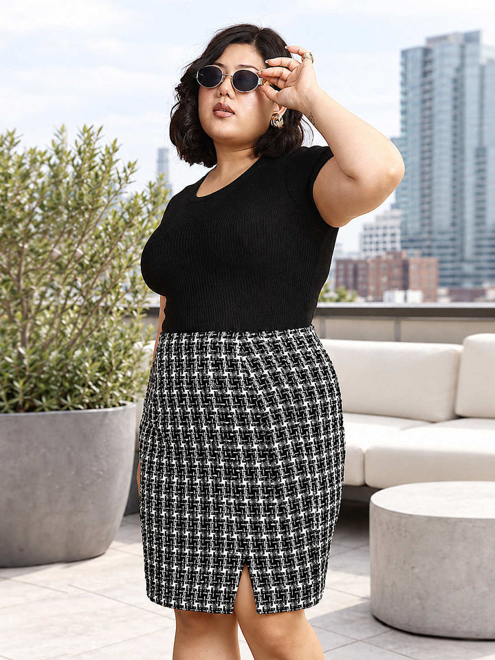 Black Woolen Plus Size Side Slit Skirt