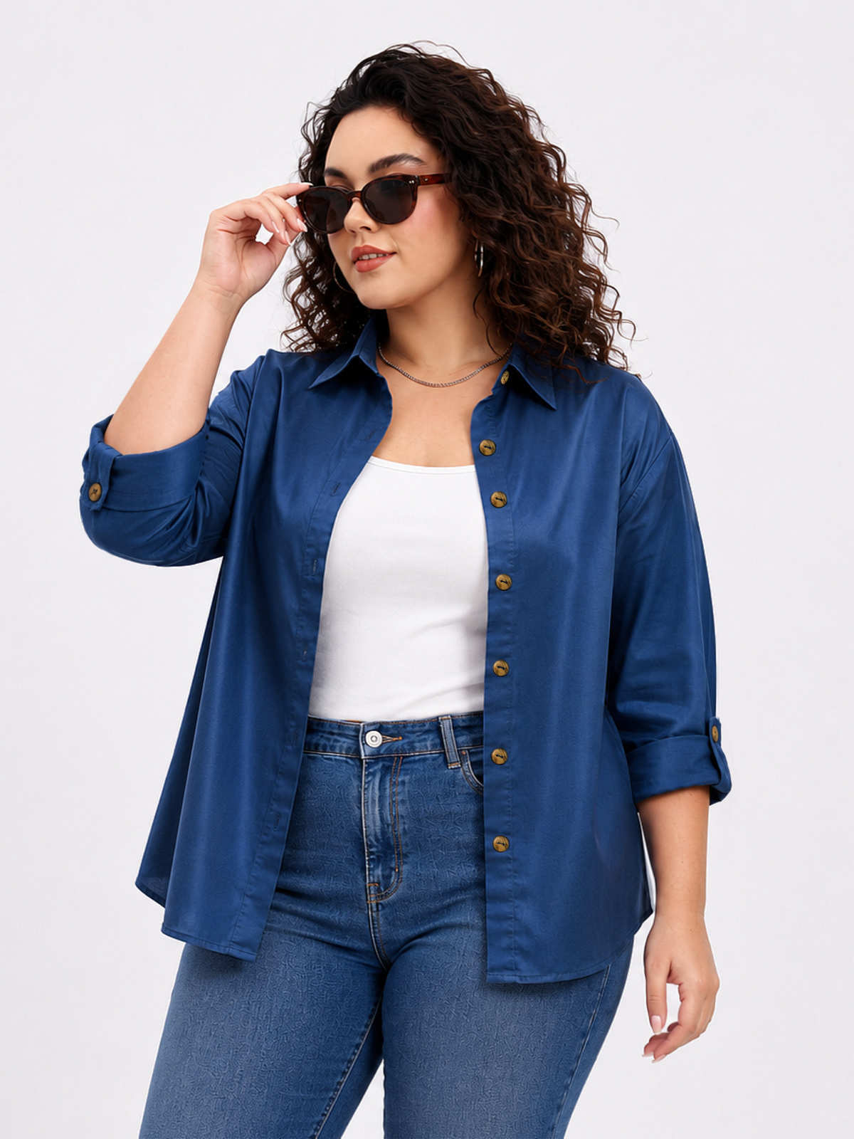 Blue Plus Size Tencel Oversize Shirt
