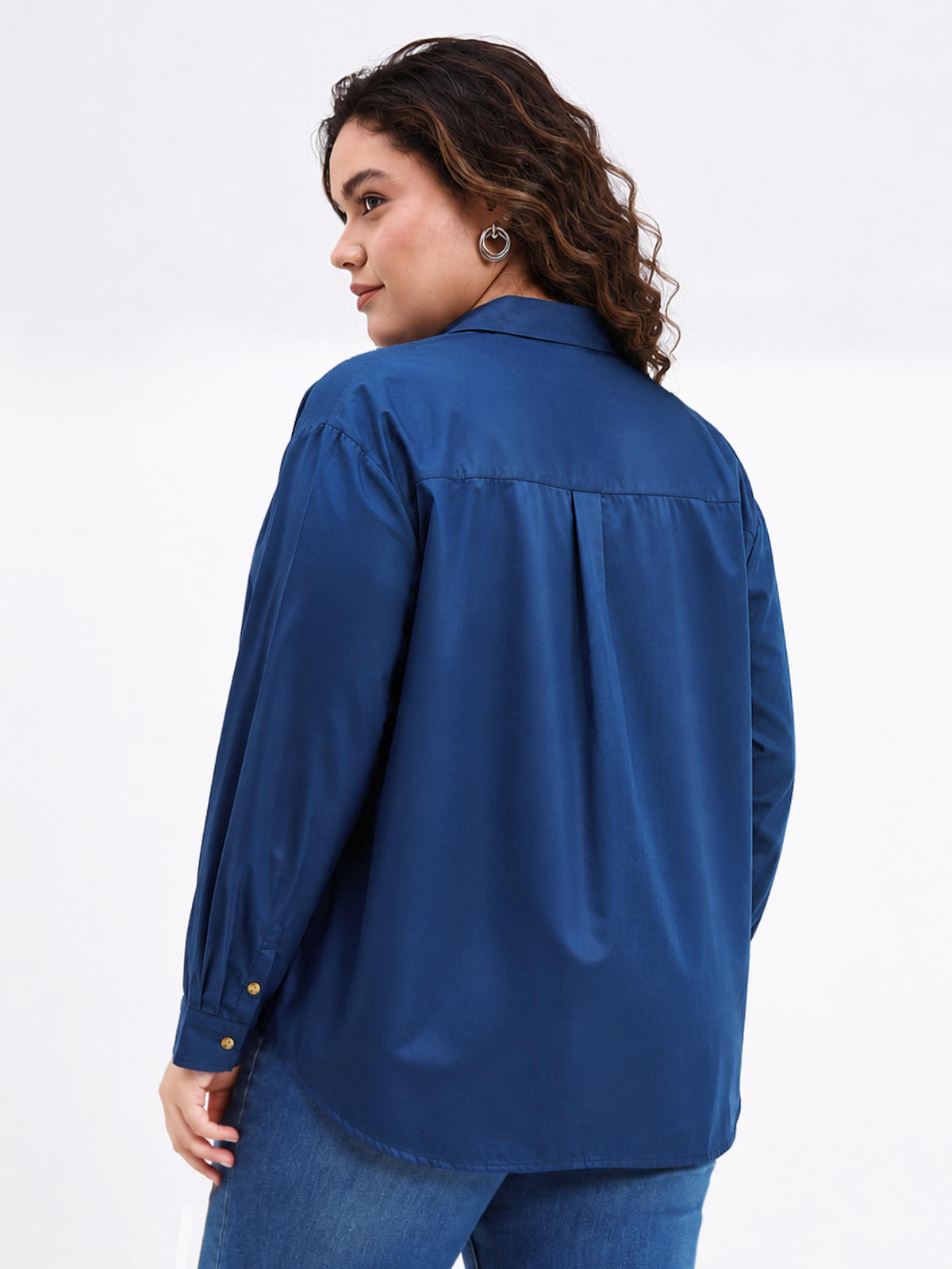 Blue Plus Size Tencel Oversize Shirt