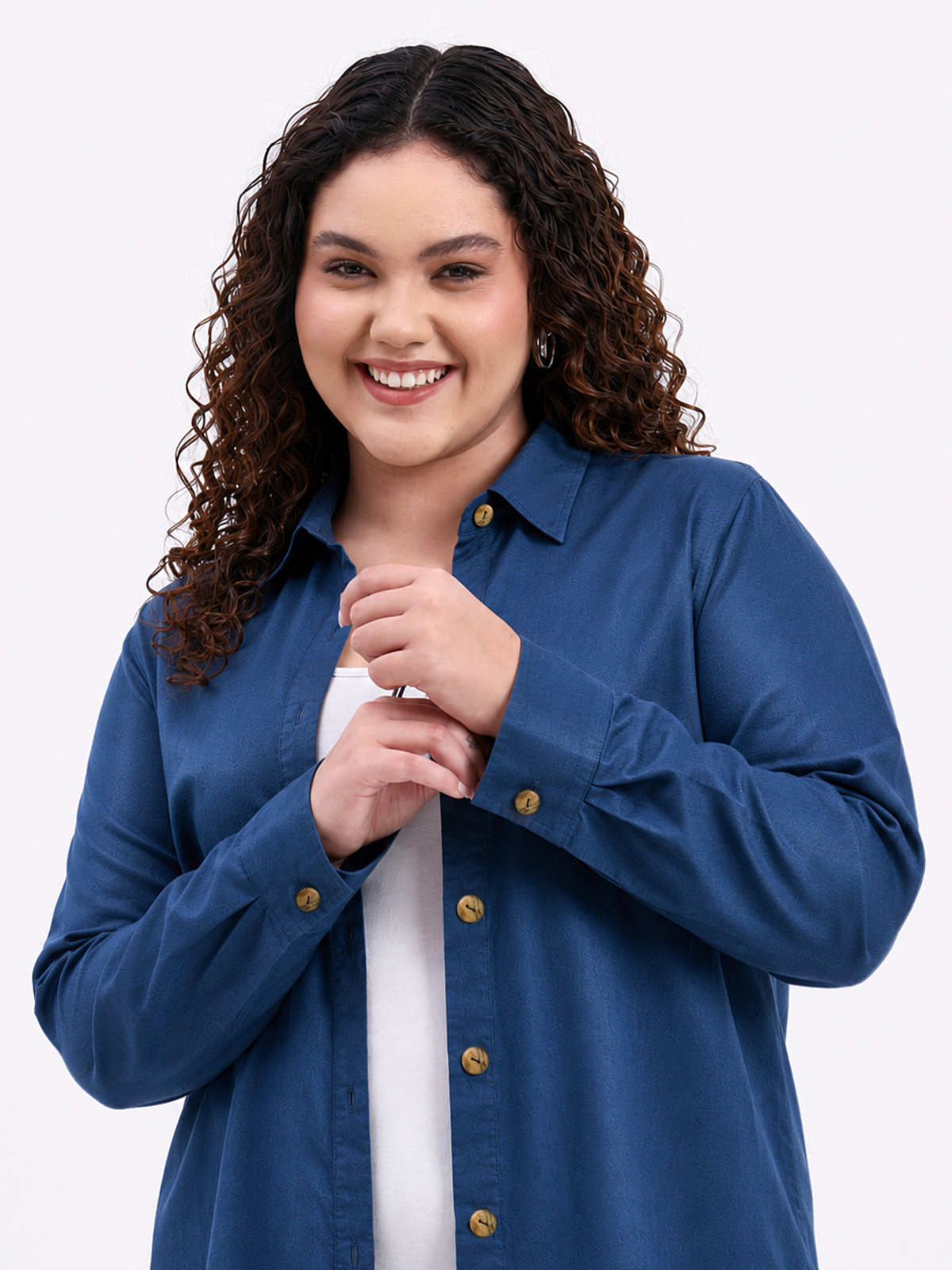 Blue Plus Size Tencel Oversize Shirt