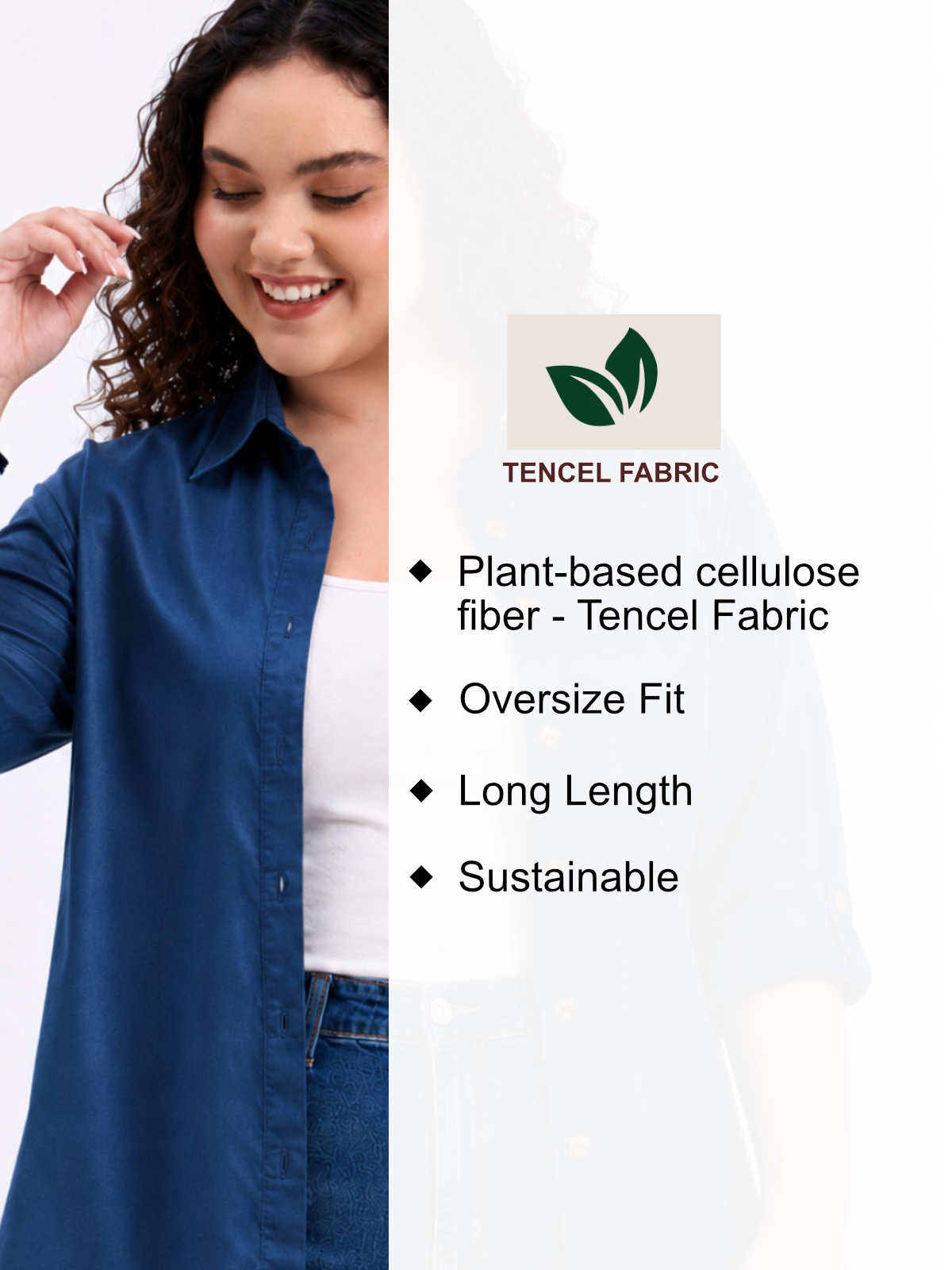 Blue Plus Size Tencel Oversize Shirt
