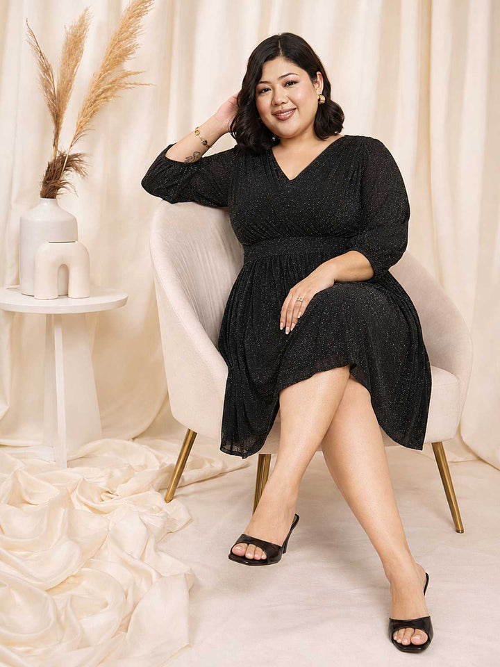 Black Plus Size Glitter Net Dress