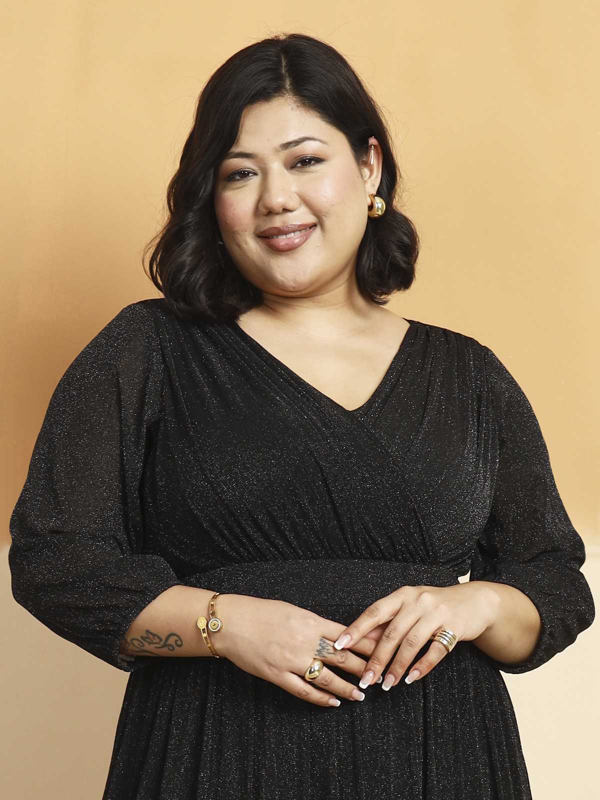 Black Plus Size Glitter Net Dress
